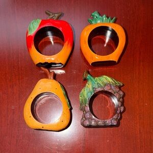 Painted Colorful Fruit Napkin Rings Set - Set of 4